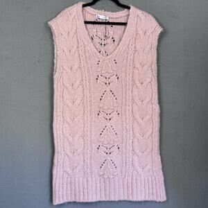 Zara Sweater Dress Womens Medium‎ Pink Cable Knit Sleeveless Alpaca Boho Preppy